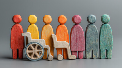 Inclusive wooden figures symbolizing equality diversity and support for all individuals