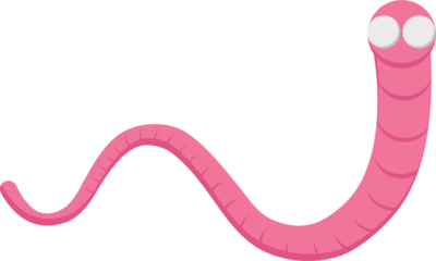 Pink cartoon worm with large eyes playfully curves across white background, offering whimsical illustration.
