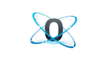 Abstract glowing logo design featuring the letter o within a circular orbital structure
