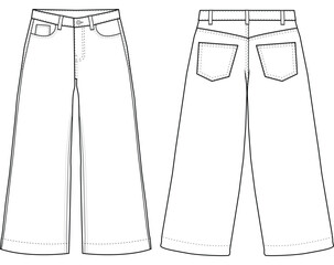Women's Denim Baggy Jeans with Front and Back Pockets, Vector Illustration

