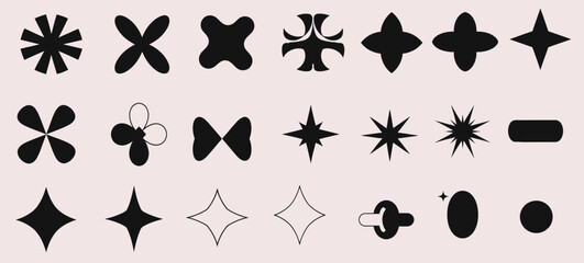 Fototapeta premium Collection of black abstract shapes and symmetrical designs