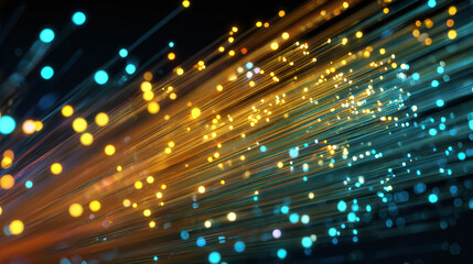 Obraz premium A vibrant, abstract illustration features converging beams of light in hues of orange and blue, creating a sense of motion and connectivity.