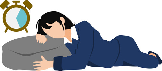 睡眠時間が足りない女性のイラスト	