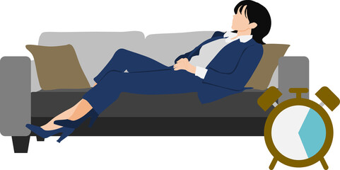 睡眠時間が足りない女性のイラスト	