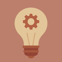 A light bulb contains a gear in the center. This represents innovation and the idea of finding solutions. The background is a plain color that helps the design stand out.