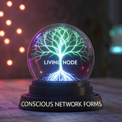 Futuristic Neon Sphere with Illuminated Tree Internal Structure