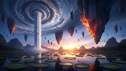 Celestial vortex over serene waters