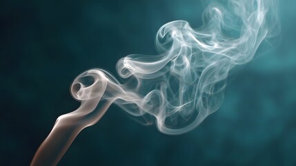Fototapeta premium Ethereal wisps of white smoke gracefully swirl and rise against a dark moody teal background evoking a sense of calm and mystery