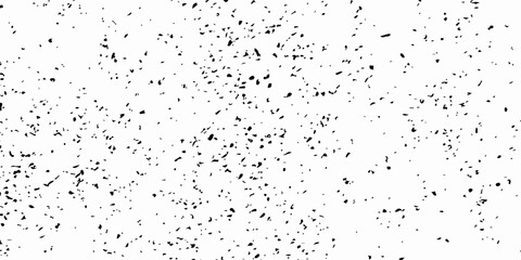 High Contrast Abstract Monochrome Grunge Texture with Black Grain Noise, Scattered Speckles and Weathered Dust Surface on White Background for Graphic Design Use.