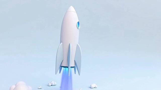 White rocket launching with blue flame