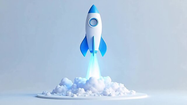 Blue and white rocket launching