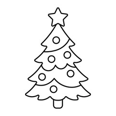 Simple vector Christmas Tree outline with star and ornaments