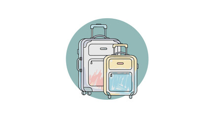 Travel luggage in modern design with soft colors on circular background  