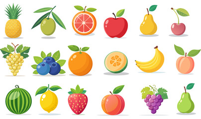 Flat vector fruit icon collection