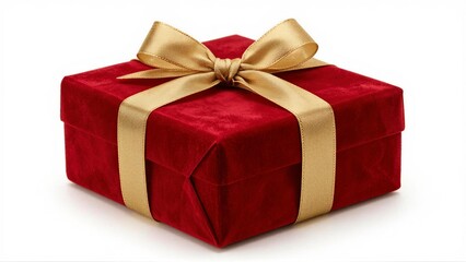 Obraz premium A plush red gift box adorned with a luxurious gold ribbon, perfect for any celebration.