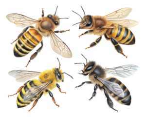 set of bees ,isolated on transparent background png