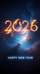 Fototapeta premium Digital artwork featuring fiery horse-shaped numbers 