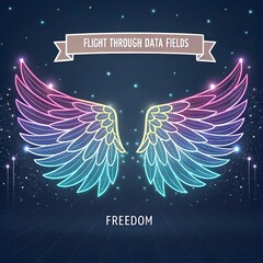Abstract Glowing Wings Displaying Concepts of Freedom and Flight