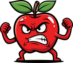 A cute red apple cartoon with a small worm peeking out, green leaf on top, fresh and healthy fruit illustration symbolizing nature and sweet juicy food design