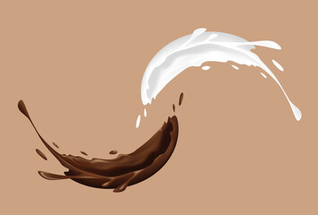 Chocolate and milk realistic splashes. vector