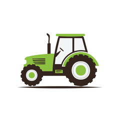 Obraz premium Green Tractor Icon: Agricultural Machinery, Farming Equipment Illustration on White Background
