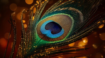 Vibrant peacock feather with stunning blue and green colors