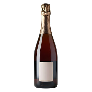 Hyper-photorealistic dark amber ros&eacute; champagne bottle with textured metallic gold foil and minimalist luxury label, isolated on white or transparent background. PNG format.