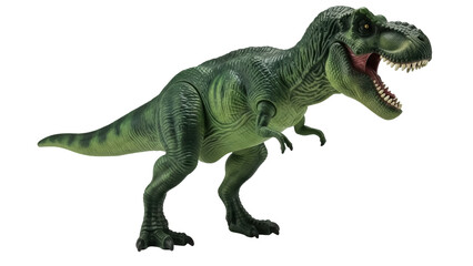 Isolated Tyrannosaurus Rex toy, green plastic figurine, prehistoric animal, dangerous predator