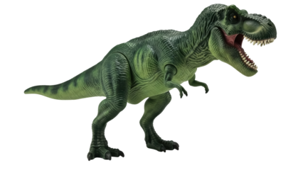 Isolated Tyrannosaurus Rex toy, green plastic figurine, prehistoric animal, dangerous predator