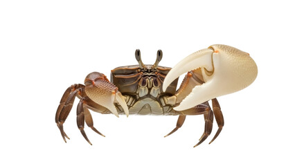 Isolated Fiddler Crab with large claw on white, a decapod crustacean native to tropics