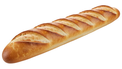 Isolated crusty baguette bread freshly baked, golden-brown artisan loaf for sandwiches