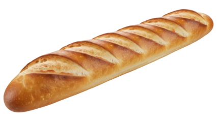 Isolated crusty baguette bread freshly baked, golden-brown artisan loaf for sandwiches