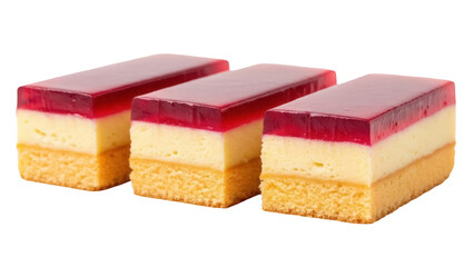 Isolated pieces of a Polish WZ cake dessert, composed of layers of cake, cream and jelly