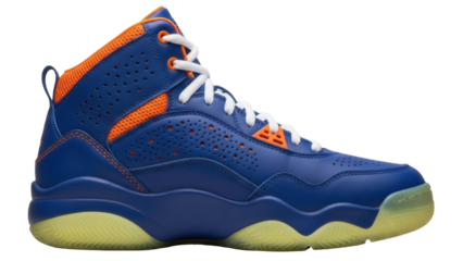 Isolated blue basketball shoe, side view, athletic footwear, stylish design for active people