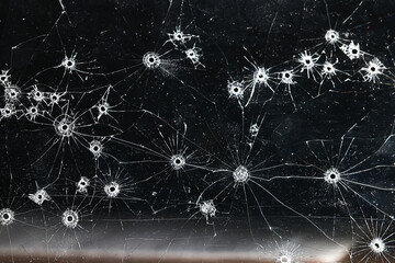 Bullet holes on black glass, overlay design background