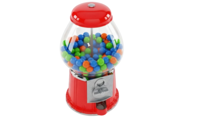 Isolated gumball machine filled with colorful round candies, vending machine retro design