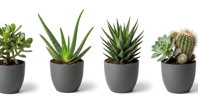 Four potted succulent plants
