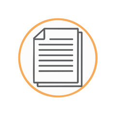 Vector Icon of Two Sheets of Paper with Lines Inside an Orange Circle Representing Documents