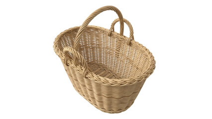 Obraz premium Isolated woven wicker basket with handle, rustic home decor storage container, empty