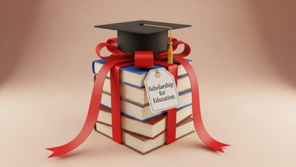 Academic Achievement Celebration with Stacked Books and Graduation Cap for Education Recognition