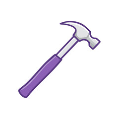Illustration of a steel claw hammer with purple handle in cartoon style