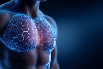 Muscular torso with futuristic glowing hexagon network on chest