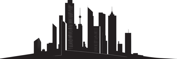 Naklejka premium City Skyline Silhouette Border Set – Urban Skyscraper Horizon Outline in Black, Modern Cityscape Line Art Illustration