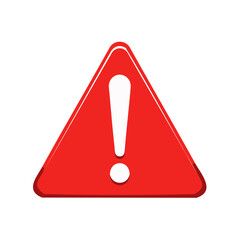 Danger sign warning of hazards featuring a bold exclamation point; Red glossy triangular alert symbol for cautionary messages.