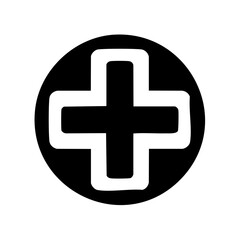 Obraz premium White Plus Sign Inside a Black Circle for Medical and Healthcare Use or a Cross Symbol