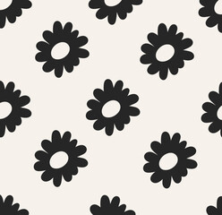 Seamless floral pattern with simple flower shapes on dark background, modern decorative texture for fabric, wallpaper and surface design flat vector illustration.
