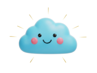 Isolated Smiling Cloud Cute Character with Pink Cheeks and Rays of Light Around it