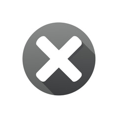 Obraz premium White Cross Icon in Dark Gray Circle Button Showing a Long Shadow Design