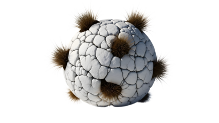 White spherical with brown protrusions isolated on a transparent background white sphere cracked surface