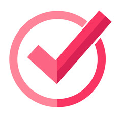 Pink Check Mark inside of Circle, Confirmation Symbol, Correct Positive Choice, Approved Status